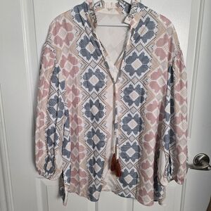 Geometric Patterned Blouse in Pink and Blue